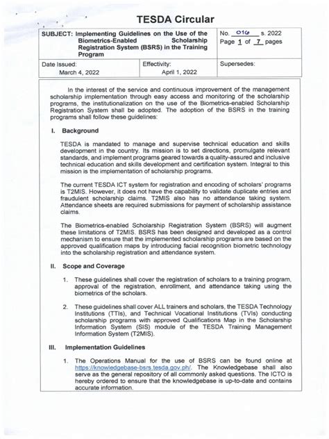 rsbs tesda|TESDA Circular No. 016 2022 Implementing Guidelines On The .
